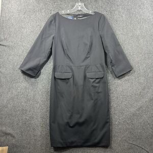 Vintage Pendleton Dress Women's 6 Black Sheath 3/4 Sleeve 100% Wool USA Lined